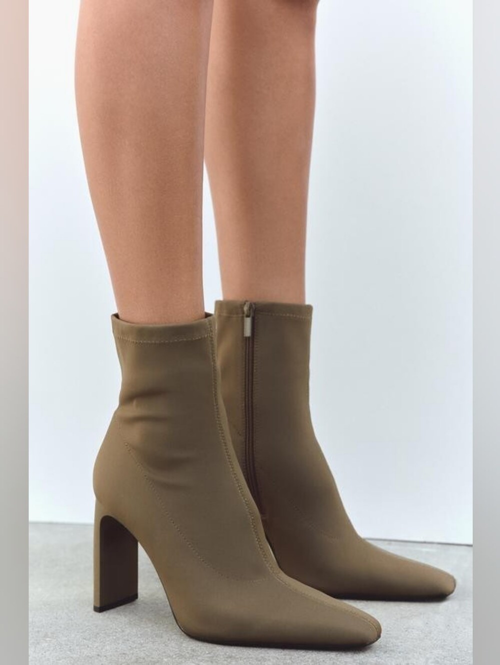 Zara Olive Stretch Ankle Booties with Block Heel